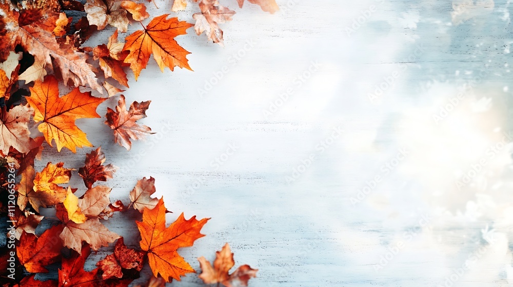 Poster bright autumn maple leaves on white artistic background design : generative ai