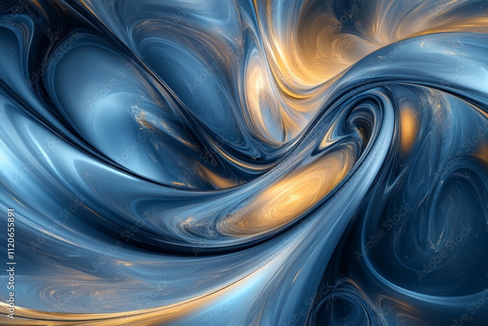 Poster abstract fluid art background with swirls of blue and gold, creating a dynamic look