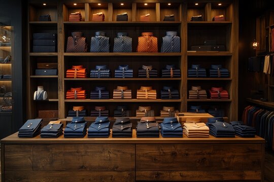 Minimalist Retail Display of Dress Shirts and Ties in Modern Shopping Environment