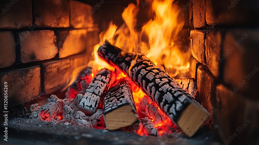 Aufkleber vibrant flames dancing in a rustic brick fireplace create a warm and inviting ambiance : generative 