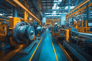 Fototapeta premium Aircraft engines in an aerospace manufacturing facility