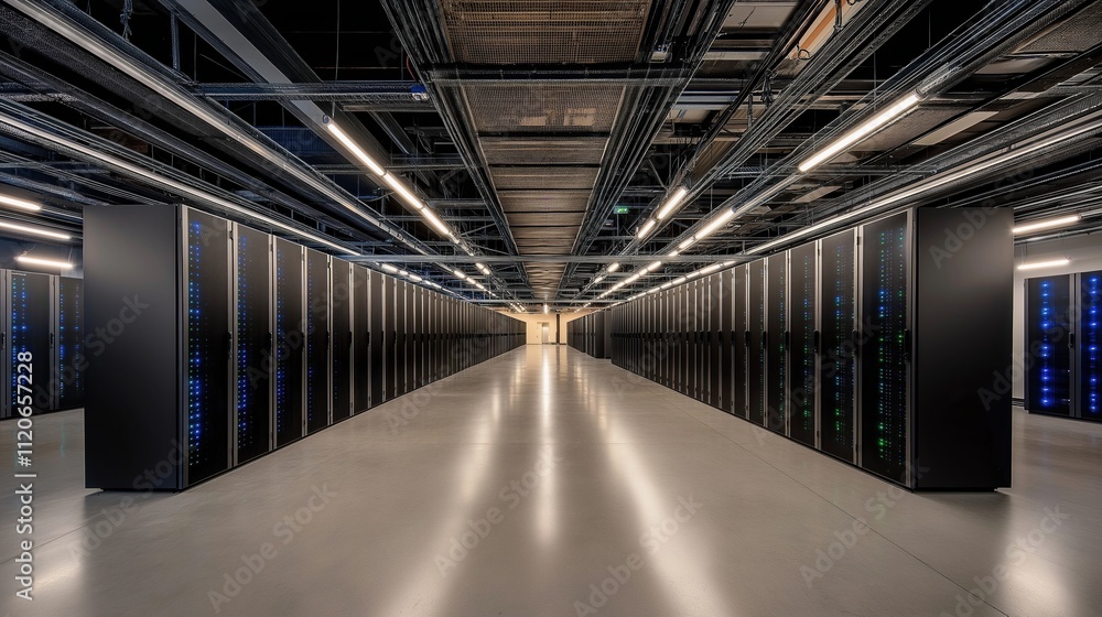 Aufkleber futuristic data center featuring rows of high-tech servers under ambient led lighting in a minimalis