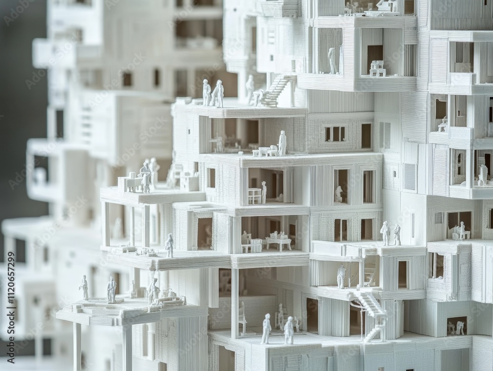 Aufkleber architectural model with 3d printed components and miniature figures