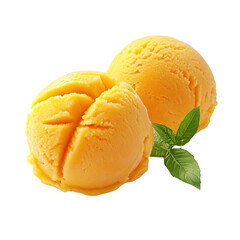 Mango Sorbet Scoops with Mint Leaves