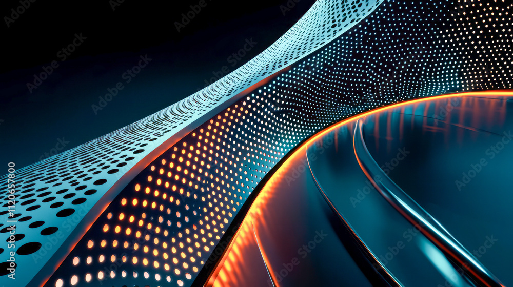 Poster futuristic metallic abstract with dynamic light patterns and curves