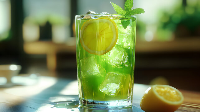 Chilled Iced Green Tea with Lemon