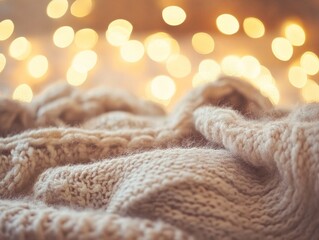 Blurred bokeh lights in warm tones, creating a soft and cozy ambiance