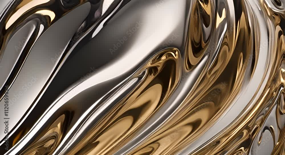 Poster liquid mercury flows creating abstract shapes with captivating reflections and a dynamic shiny metal