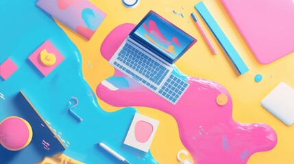 Network flat design top view theme information technology water color vivid