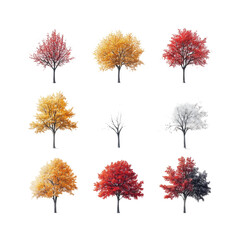 Fototapeta premium Colorful Trees Collection on Transparent Background