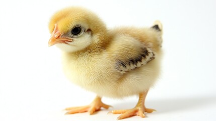 Fototapeta premium Adorable Fluffy Yellow and Brown Chick on White Background for Farm Themes : Generative AI