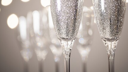 Design bubbly champagne flute cutouts in silver glitter