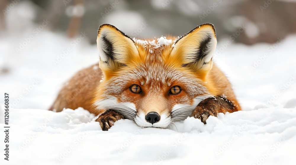 Poster vivid image of restful red fox in snowy wilderness during winter months : generative ai