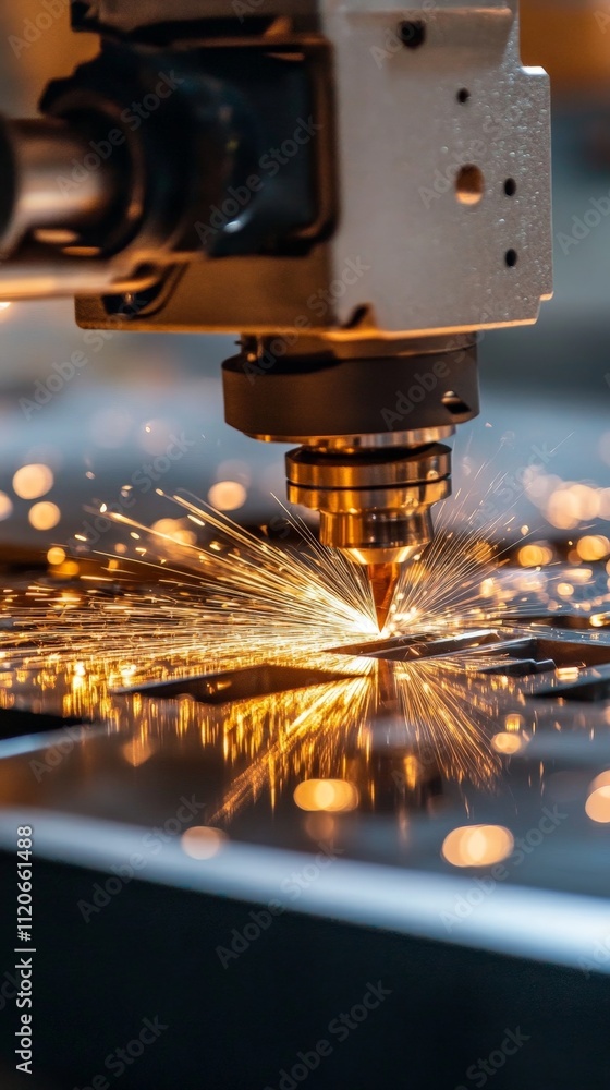 Poster close-up of a cnc machine cutting metal with precision, creating intricate parts