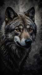 Obraz premium Powerful Wild Wolf in the Wilderness Dark Abstract Background Stunning Professional Photography Highlighting Raw Beauty and Intensity
