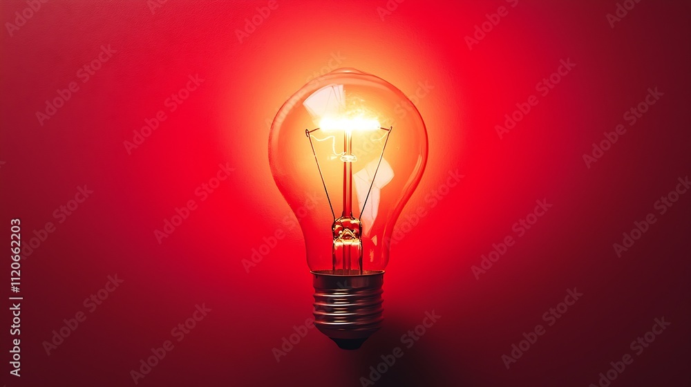 Aufkleber Illuminated Light Bulb against a Red Background Emanating Warmth and Innovation : Generative AI