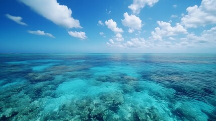 Fototapeta premium Turquoise Ocean Waters with Diverse Coral Reefs on a Sunny Day : Generative AI