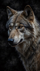 Fototapeta premium Powerful Wolf in Dark Abstract Setting Professionally Captured with Raw Nature and Artistic Flair