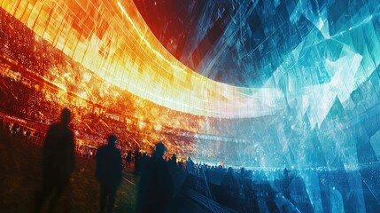 Abstract digital representation of a vibrant arena filled with silhouettes of spectators. © R&R Studio