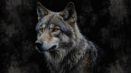 Fototapeta premium Raw and Wild Wolf Amidst a Dark Abstract Backdrop Stunning Professional Photography with Deep Artistic Expression