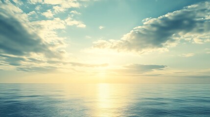 Obraz premium Expansive Ocean Horizon at Sunrise with Tranquil Sky and Reflective Water : Generative AI