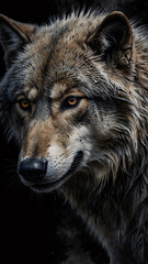 Fototapeta premium Stunning Wild Wolf in Abstract Dark Forest Setting Professionally Shot with Artistic and Raw Natural Beauty