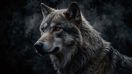Fototapeta premium Stunning Wild Wolf Portrait in Dark Abstract Background Professional Photography with Artistic Interpretation