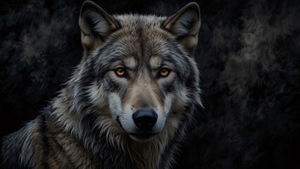 Obraz premium Wild Wolf Emerging from Abstract Darkness Professional Photography with High Resolution Detail and Artistic Shadows