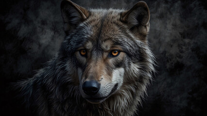 Fototapeta premium Wild Wolf Emerging from Abstract Shadows Stunning Professional Photography with Strong Artistic Contrast