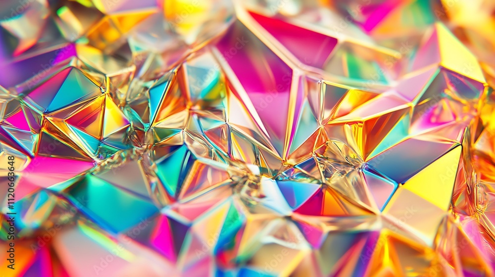 Poster colorful abstract crystal texture with geometric patterns and rainbow hues : generative ai