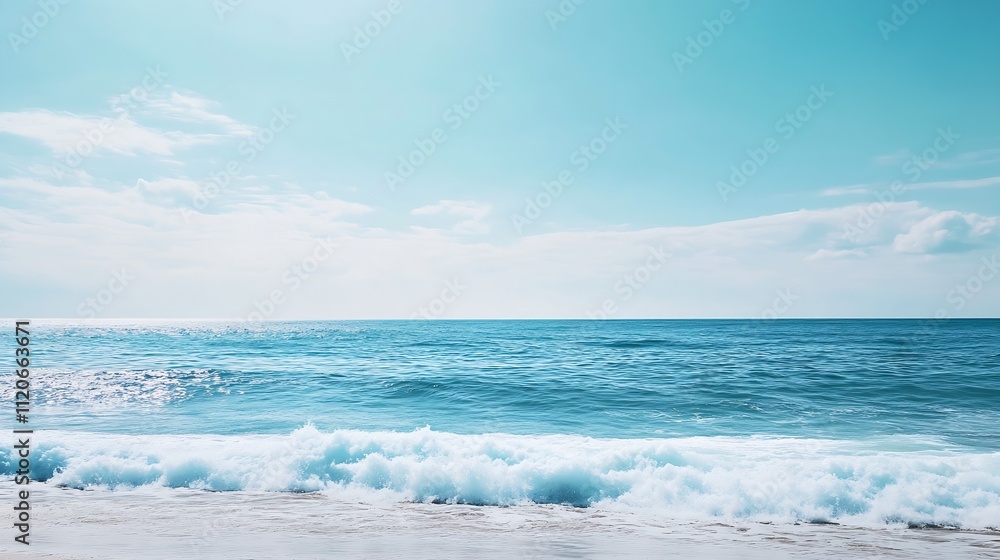 Aufkleber calming ocean waves gently caressing the sandy shore under a sunny azure sky : generative ai