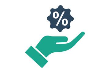 Offer icon. solid icon style. hand with percent. icon related to procurement. procurement management elements vector illustration