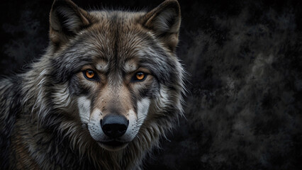 Obraz premium Wild Wolf Under a Dark Abstract Sky Professional Photography with Striking Contrast and Artistic Details