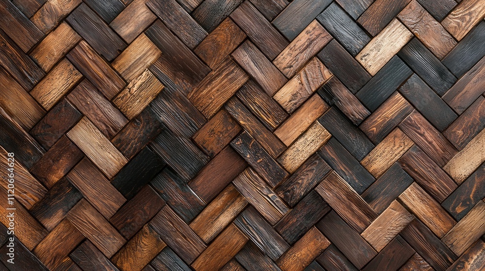 Poster exploring the beauty of a wooden background feature, rich in various shades and intricately woven pa
