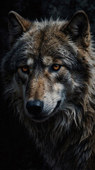 Fototapeta premium Enigmatic Wild Wolf Silhouette Against a Dark Abstract Backdrop High Resolution Professional Photography with Artistic and Mysterious Details