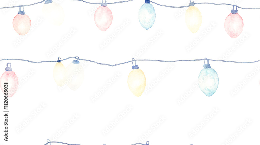 Poster pastel string lights on white background in various colors