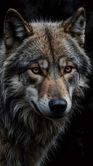 Fototapeta premium Intense Wild Wolf Silhouette in Abstract Darkness Captured with Professional Artistry for Dramatic Impact