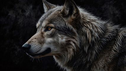 Fototapeta premium Majestic Wild Wolf Roaming Through a Mystical Dark Abstract Landscape High Quality Professional Photography