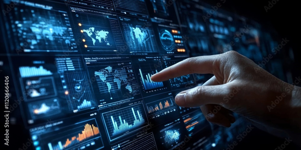 Poster financial data analysis and business dashboard with interactive graphs and charts for investment str