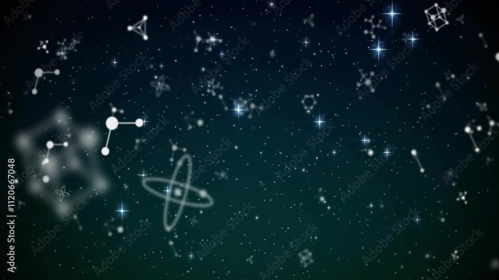 Canvas Prints molecular structures and atomic models animation over starry night sky background