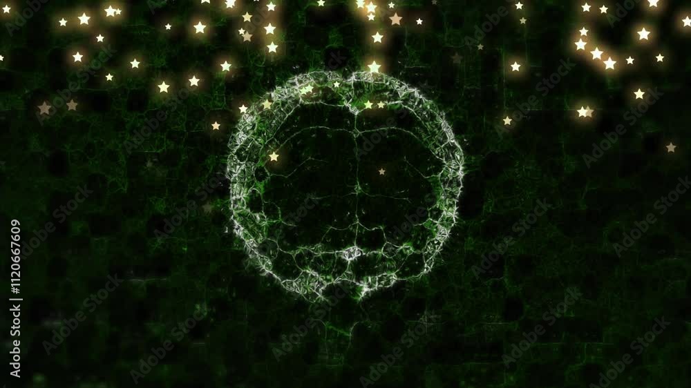 Poster glowing stars and neural network animation over dark green background