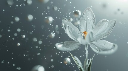 White Flower with Water Drops