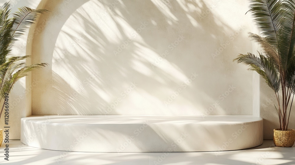 Aufkleber white curved surface minimalist interior with soft natural light and dappled shadows for tranquil sp