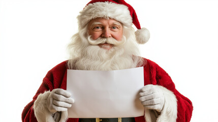 Naklejka premium Santa with white paper, Santa with card 