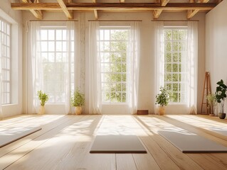 Fototapeta premium Group yoga class in a serene studio with natural light and peaceful atmosphere