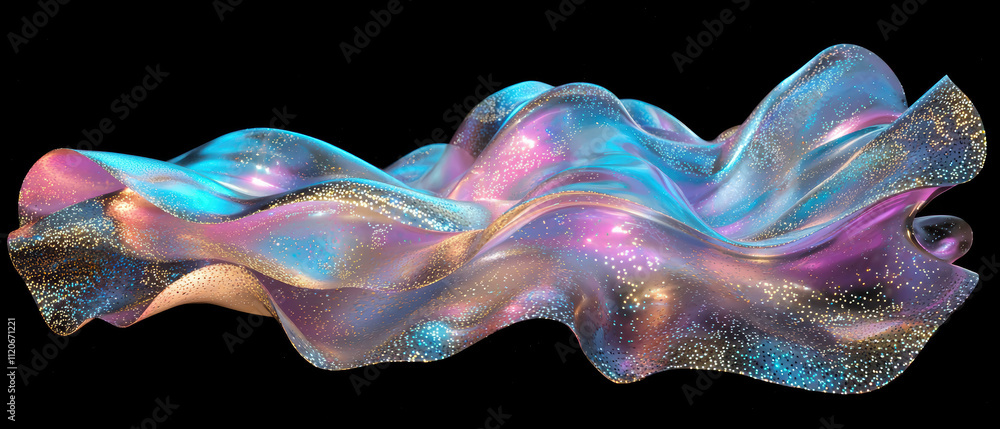 Poster mesmerizing holographic liquid wave with vibrant colors and shimmering effects, creating captivating