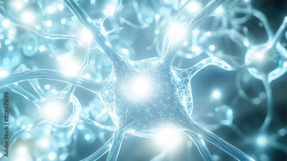 Poster illuminated neurons with glowing connections, showcasing intricate neural networks and synapses