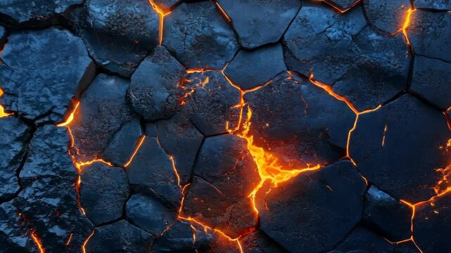 Cracked Lava Rock with Glowing Molten Patterns in Close-Up View
