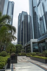 Fototapeta premium High-tech business district with modern skyscrapers and sleek glass designs