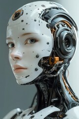 Futuristic humanoid robot portrait with advanced technology and intricate design for laboratory and assistance roles